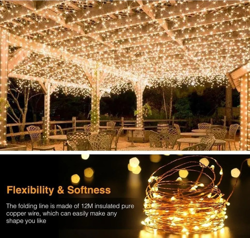 Luces Guirnalda Hada Solar Alambre 100 Led Calido 10 Metros