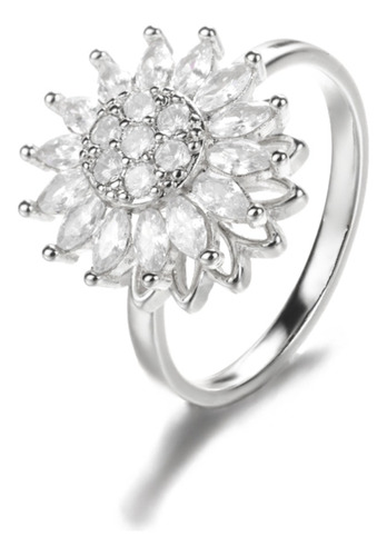 Anillo Para Mujer Girasol Giratorio Acero Plateado