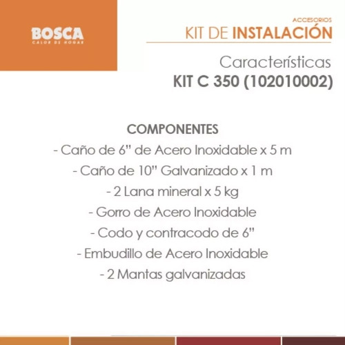 Kit Instalación Chimenea Bosca Kc350 Original Tubería Caños