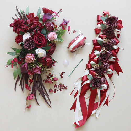 Juego De Decoración Para Coche De Boda, Flores De Rojo