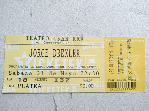 Entrada Jorge Drexler El Gran Rex