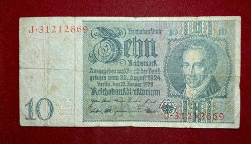 Billete 10 Reichsmark Alemania 1929 Pick 180 A.2