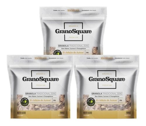 Granola Grano Square Premium Zero Açúcar Kit Com 3 Un 200g