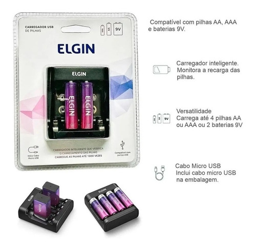 Carregador De Pilhas Usb - Elgin