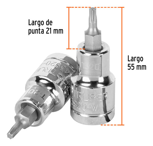 Dado Punta Torx Convexa T20 Cuadro 1/2´ Acero Pulido 13434