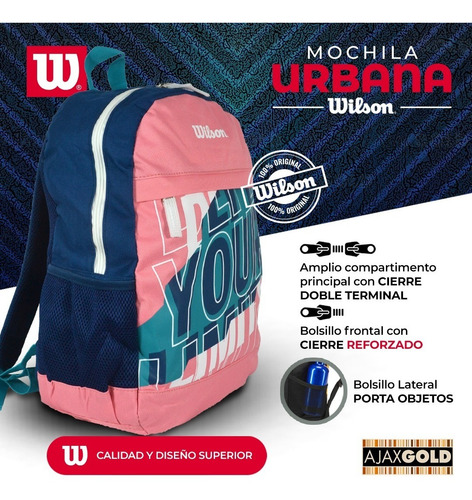 Imagen 3 de 7 de Mochila Wilson Urbana Deportes Reforzada Gym Porta Notebook