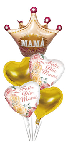 Set Globos Día De La Madre 5 Pcs Metalizados (diseño Corona)