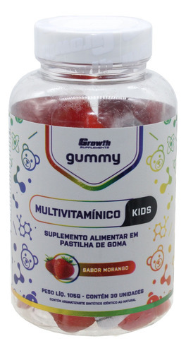 Multivitaminico Kids Gummy Growth Suplemento Alimentar Goma Sabor Morango