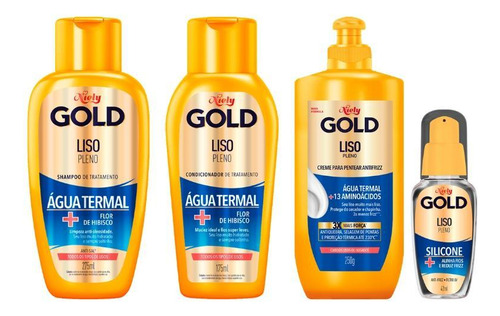 Kit Niely Gold Liso Pleno Shampoo+cond +pentear +silicone