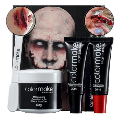 Kit Maquiagem Halloween Sangue Falso Assustadora Ferida 
