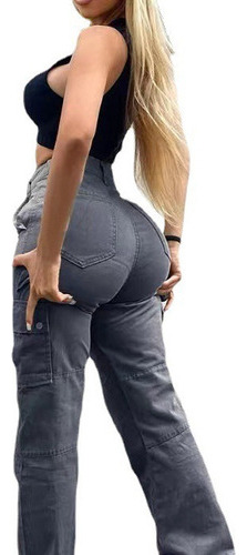 Pantalones Blanco Joggers Tiro Alto De Mujer Cargo Mezclilla