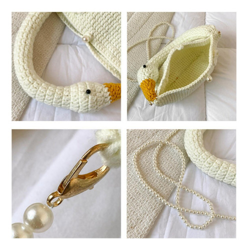 Bandolera Tejida De Lana Con Cadena De Perlas Para Mujer
