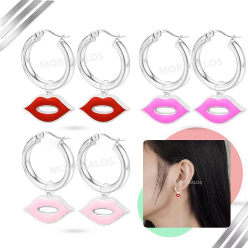 Par De Aros Argollas Mujer Beso Aritos Dama Look Modernos