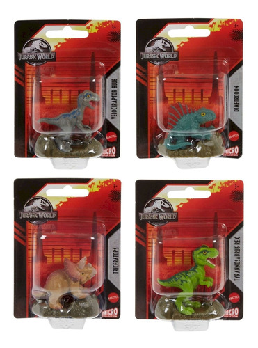 Coleção C/ 4 Mini Figuras Dinossauros Jurassic World Mattel