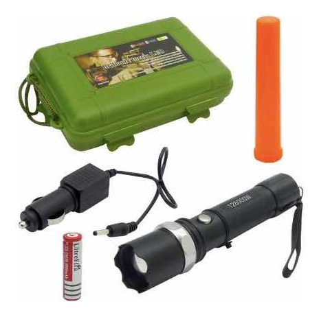Kit Linterna Led Metálica Recargable Zoom Resistente Al Agua