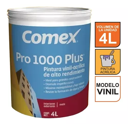 Pintura Vinil-acrílica Blanca Comex Pro 1000 Plus Galón 4l