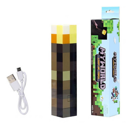 Luz Antorcha Minecraft Lampara Usb Juguetes Bloques Adornos