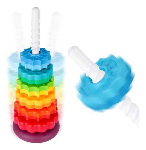 Nitoy Spinning Stacking Toy For Kids, Rainbow Tower Rheels D