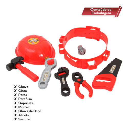 Brinquedo Kit De Ferramentas Infantil Cinto Capacete 9 Peças
