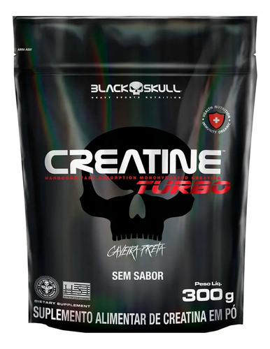 Creatine 300g ( Creatina ) Refil Caveira Preta - Black Skull Sabor Neutro