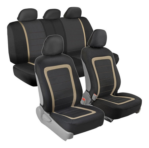 Juego Estuche Para Asiento Tapete Metalico Negro Beige