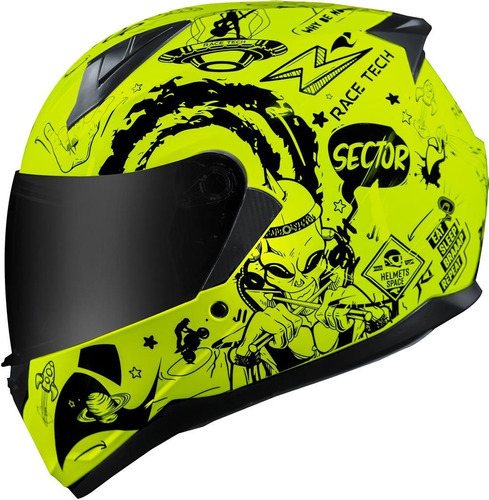 Capacete Race Tech Music Amarelo Feminino Masculino Moto Desenho Sky Music Tamanho do capacete 60