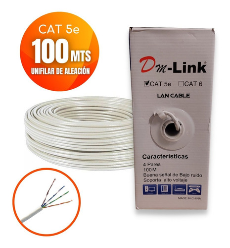 Cable Red Utp Cat 5e Unifilar De Aleación - Caja 100mts Gris