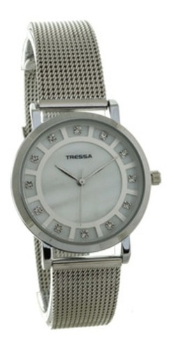 Reloj Tressa Sherry Malla Tejida Fondo Nacar C/strass