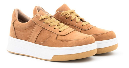 Imagen 1 de 6 de Zapatillas Cuero Combinada Urbanas Sneakers Plataforma Mujer