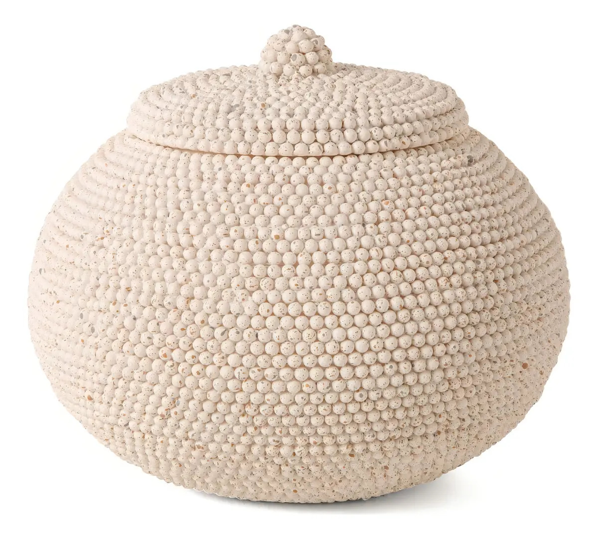 Porta Jóias Caixa Pote Com Tampa Poliresina Off White 20cm Cor Mesclado Bege Com Off