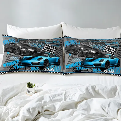 Juego De Ropa De Cama Para Auto De Carreras Individual Azul