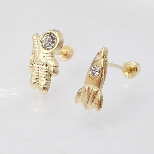 Amor Eterno - Broqueles Astronauta / Aretes / Oro 10k