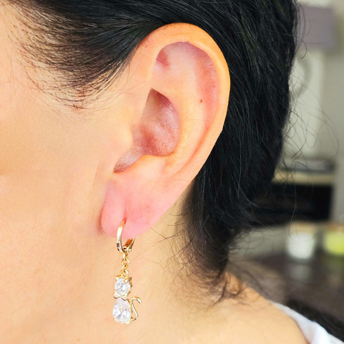 Aretes Gato Colgante Arracadas Pendientes Mujer Oro Laminado