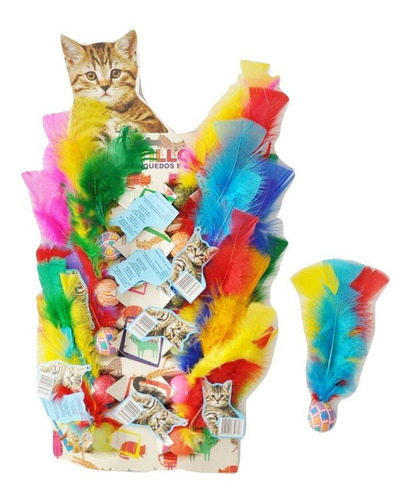 Brinquedo Para Gato Cartela De Bolinha Ping Pula Pena 12 Un