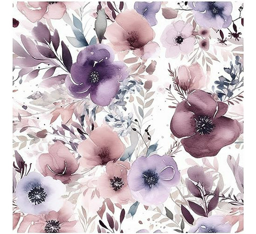 Papel Tapiz Autoadhesivo Floral Mauve/hojas Blanca