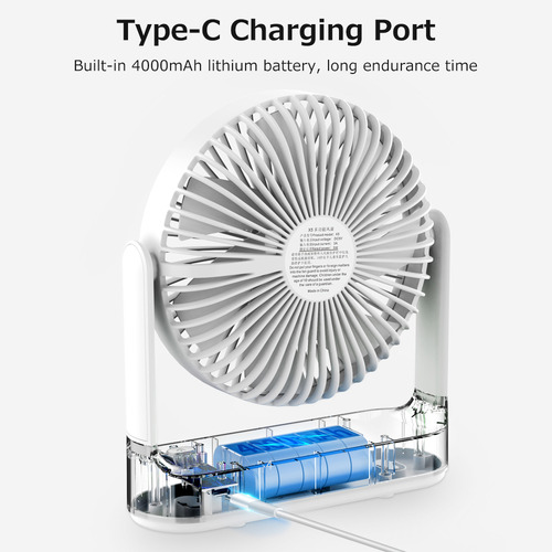 Ventilador De Escritorio Recargable Multifuncional Con 4 Vel