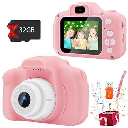 Cámara Digital Para Niños Yue3000 De 20mp Con Sd 32gb -rosa