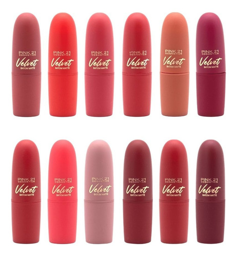 Kit C/ 6 Batom Matte Longa Duração Velvet Pink 21 Cor Kit 01 - 1 Ao 6