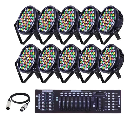 10 Canhão Refletor Rgbwa 60 Led 3w Ambar + Mesa + Cabos Dmx