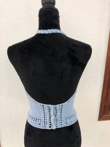 Crop Top Crochet Azul Largo