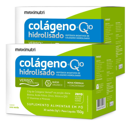 Kit 2 Colágeno Hidro Verisol + Q10 30x5 Uva Verde Maxinutri
