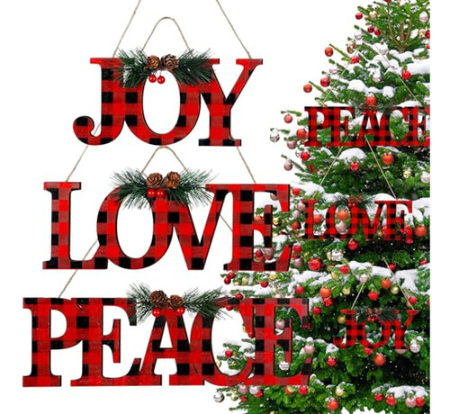 3 Pieces Christmas Hanging Sign Decorations Peace Love ..