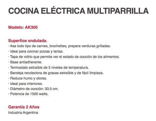 Imagen 4 de 6 de Parrilla Electrica Liliana Ak300 Tapa De Vidrio 1500w Cuotas
