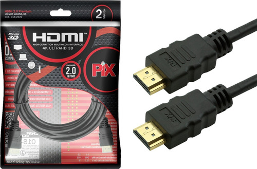 02 X Cabo Hdmi 2 Metros 2.0 4k Ultra Hd 3d 19 Pinos !!!