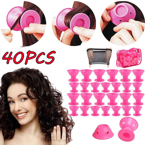 40pcs Rulos De Pelo De Silicona Sin Calor Clips Rizadores