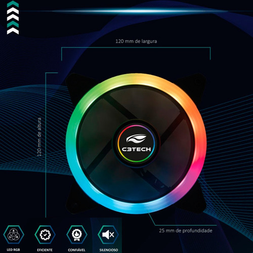 Imagem 4 de 5 de Fan 120mm Ventoinha Gamer Cooler Rgb Led Duplo Argb C3tech