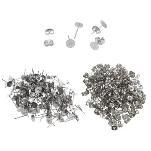 200pcs Diy Pendientes Stud Entradas Pastillas De 6mm Y Tuerc