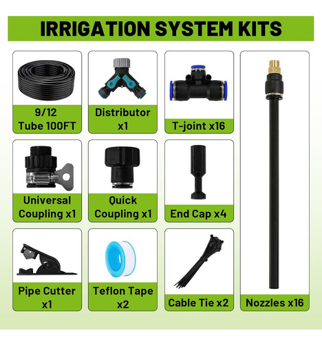 Kit De Riego Por Goteo 100 Pies Con Boquilla Universal Ajust