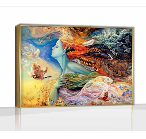 Cuadro Canvas Arte Mujer Y Pájaros  Marco Flotante 100x170