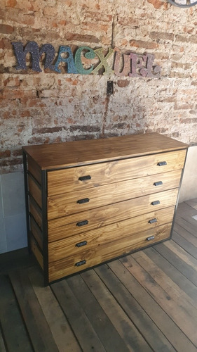 Imagen 8 de 9 de Mueble Cómoda Industrial 5 Cajones Madera Alistonado Hierro